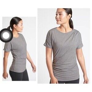 Athleta Essence Pleated Ruched Tee Shirt Size Small Gray Active Gym Top T-shirt